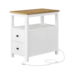Vasagle - Table d'Appoint avec Multiprise, Table de Chevet avec 2 Tiroirs, Petite Table Basse avec Étagère de Rangement, pour Petits Espaces, Style