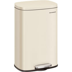 SONGMICS Poubelle Cuisine 50L, Poubelle Bureau, Fermeture en Douceur, avec Pédale, en Acier, Seau Intérieur, Beige