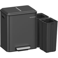Songmics - Poubelle de Cuisine, 2 x 15 l Poubelle Double pour le Recyclage et les Déchets Ménagers, Benne à Ordures, Seaux Intérieurs, Acier,
