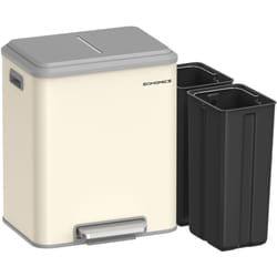 Songmics - Poubelle de Cuisine, 2 x 15 l Poubelle Double pour le Recyclage et les Déchets Ménagers, Benne à Ordures, Seaux Intérieurs, Acier,
