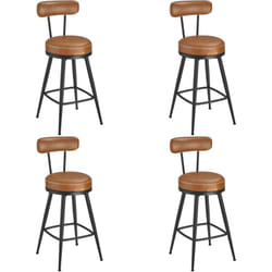Tabouret de Bar, Lot de 4, Chaise de Cuisine, Siège Rembourré, PU avec Coutures, Style Moderne Mi-siècle, Hauteur 65 cm, pour Cuisine, Bar, Marron