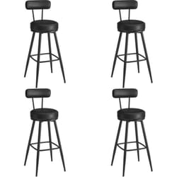 Tabouret de Bar, Lot de 4, Chaise de Cuisine, Siège Rembourré, PU avec Coutures, Style Moderne Mi-siècle, Hauteur 76 cm, pour Cuisine, Bar, Noir