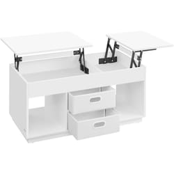 Table Basse, Table de Salon Relevable avec 2 Tiroirs et Compartiments Cachés, Compartiments Ouverts, pour Salon, Bureau à Domicile, Blanc Neige