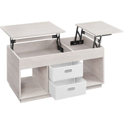 Table Basse, Table de Salon Relevable avec 2 Tiroirs et Compartiments Cachés, Compartiments Ouverts, pour Salon, Bureau à Domicile, Beige Avoine