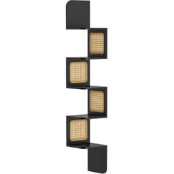 Tagère d'Angle, Étagère Murale Flottante à 5 Niveaux, Étagère d'Angle en Zigzag, Côtés en Rotin pvc, Gain de Place, pour Cuisine, Chambre, Salon,