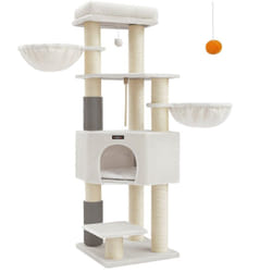 Arbre à Chat Grand et Stable avec Tapis Chaud, Auto-toiletteurs, Poteaux à Griffer, Niche, Hamacs, Plateformes, Corde en Sisal, 50 x 50 x 160 cm,