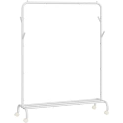 Portant à Vêtements avec Roulettes, 1 Barre, Porte-manteau, en Acier, Charge 50 kg, Largeur de 103,5 cm, Rangement Polyvalent, Blanc
