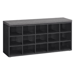 Banc à Chaussures, Organiseur de Chaussures avec 15 Compartiments, Siège Rembourré, pour Entrée, Couloir, Placard, Noir Boisé et Gris Ardoise