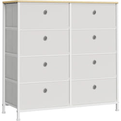 Commode, Meuble de Rangement avec 8 Tiroirs en Tissu, Meuble à Tiroirs avec Cadre Métallique, Plateau, pour Chambre, Dressing, Blanc Crème et Couleur