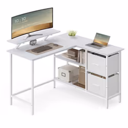 Plateau en forme de L, double surface de travail : Le côté avec le support de moniteur est adapté pour y poser un ordinateur  ...