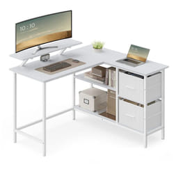 Vasagle - Bureau en Forme de l avec 2 Tiroirs Spacieux, Bureau Gaming avec Support pour Écran, Bureau d'Angle, Bureau d'Ordinateur avec Étagère