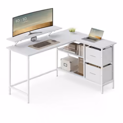 Plateau en forme de L, double surface de travail : Le côté avec le support de moniteur est adapté pour y poser un ordinateur  ...
