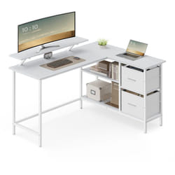 Vasagle - Bureau en Forme de l avec 2 Tiroirs Spacieux, Bureau Gaming avec Support pour Écran, Bureau d'Angle, Bureau d'Ordinateur avec Étagère