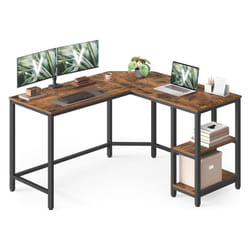Vasagle - Bureau d'Ordinateur en Forme de l, 120 x 130 x 76 cm, Bureau d'Angle avec 2 Étagères, Gain de Place, pour Jeu, Marron Rustique et Noir