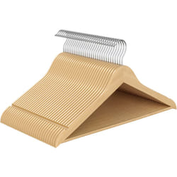Cintres en Bois, Lot de 30, Fins, avec Encoches, Porte-pantalons, Crochet Pivotant à 360°, Bois de Bouleau, pour Haut à Bretelles, Veste, Naturel