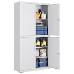 Armoire de Garage à 5 Étagères avec 4 Portes, Armoire de Bureau, 40 x 80 x 180 cm, 2 Serrures, Étagères Réglables, en Métal, Gris