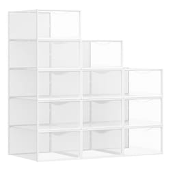 Songmics - Boîtes à Chaussures, Organisateurs en Plastique, avec Porte, Lot de 12, Empilables, Montage Facile, 33,2 x 23 x 14,5 cm, pour Pointure