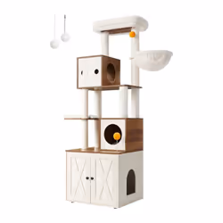 [S’intègre facilement dans la maison] En marron et en blanc, cet arbre à chat moderne s’intègre facilement à la plupart des s ...