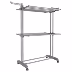 [Grande capacité] Cet étendoir de 63,5 x 128 x 148 cm dispose de 3 niveaux, 2 crochets (avec 14 trous) et offre de la place p ...