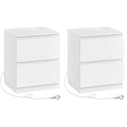 Lot de 2 Table de Chevet avec Multiprise, Table d'Appoint, 2 Tiroirs, 2 Prises ca, 1 Port usb, 1 Prise usb-c, pour Salon, Chambre, Bureau, Moderne,
