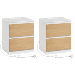 Lot de 2 Table de Chevet avec Multiprise, Table d'Appoint, 2 Tiroirs, 2 Prises ca, 1 Port usb, 1 Prise usb-c, pour Salon, Chambre, Bureau, Moderne,