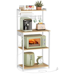 Tagère de Cuisine avec Multiprise, Bar à Café sur 4 Niveaux avec Étagère Réglable, Support pour Micro-ondes, Porte Essuie-tout, 40 x 60 x 140 cm,