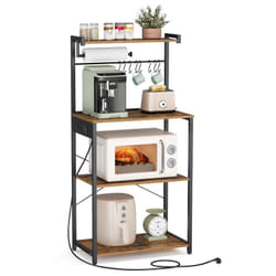 Tagère de Cuisine avec Multiprise, Bar à Café sur 4 Niveaux avec Étagère Réglable, Support pour Micro-ondes, Porte Essuie-tout, 40 x 60 x 140 cm,