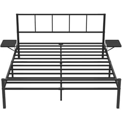 Vasagle - Lit Double, Lit 2 Personnes, Cadre de Lit en Métal avec Étagères de Rangement, Tête de Lit, Lit Adolescent, Adapté pour Matelas 140 x 190