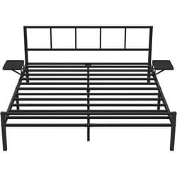 Vasagle - Lit Double, Lit 2 Personnes, Cadre de Lit en Métal avec Étagères de Rangement, Tête de Lit, Lit Adolescent, Adapté pour Matelas 160 x 200