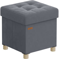 Tabouret de Rangement, Cube Pliable, 38 x 38 x 40 cm, Pouf, Repose-pieds, 37 l, Surface en Velours, pour Chambre, Salon, Dortoir, Gris Ardoise