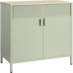 Songmics - Meuble de Rangement, Buffet, en Métal, Double Porte, Fermeture Magnétique, Cadre en Acier, 40 x 80 x 76 cm, Vert Laurier et Couleur Chêne