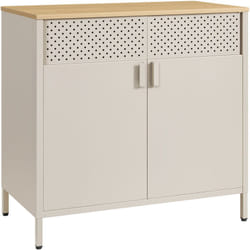 Songmics - Meuble de Rangement, Buffet, en Métal, Double Porte, Fermeture Magnétique, Cadre en Acier, 40 x 80 x 76 cm, Beige Sable et Beige Naturel