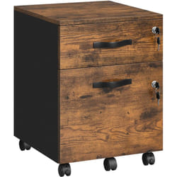 Vasagle - Caisson de Bureau à Roulettes, Verrouillable, avec 2 Tiroirs, 5 Roulettes, Barre de Suspension Réglables, pour Dossiers Suspendus au Format
