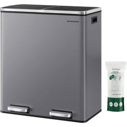 Poubelle à Double Compartiment 2 x 30 L, avec 15 Sacs Poubelles, Pédales en Métal, 2 Seaux Intérieurs en Plastique, Couvercles, Poignées, Fermeture