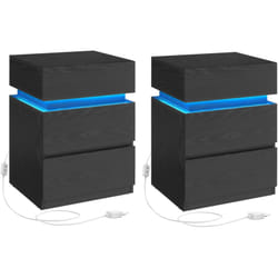 Lot de 2 Tables de Chevet, avec Bande led Multicolore Réglable, 3 Tiroirs, Table d'Appoint de Style Moderne, 35 x 40 x 55 cm, Noir Boisé