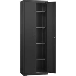 Songmics - Meuble de Rangement Bureau, en Acier, Placard, avec 5 Étagères, Doubles Portes, Serrure, Armoire à Outils, Étagères Réglables, pour