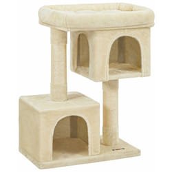 Arbre à Chat, Tour de Jeux 84 cm, l, Maison pour Chats Jusqu'à 7 kg, Grande Plate-Forme, 2 Niches, Griffoir, Beige
