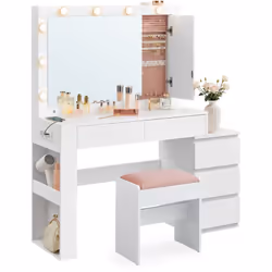 【ESPACE DE RANGEMENT GÉNÉREUX】 1 grand bureau, 1 étagère supérieure, 2 étagères latérales, 2 grands tiroirs, 1 armoire à bijo ...
