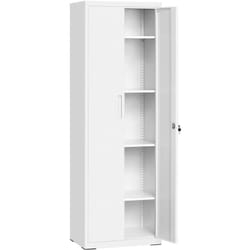 Songmics - Meuble de Rangement Bureau, en Acier, Placard, avec 5 Étagères, Doubles Portes, Serrure, Armoire à Outils, Étagères Réglables, pour