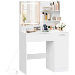 Kailyn Collection - Coiffeuse avec Miroir led, avec Multiprise, Compartiment avec 2 Étagères Réglables, 1 Tiroir, 2 Étagères, Coin Beauté, Moderne,