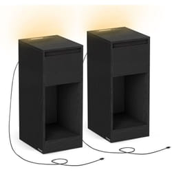 Lot de 2, Table de Chevet Étroite, Table d'Appoint, avec Éclairage led, 1 Port usb-a, 1 Port usb-c, Tiroirs et Compartiments Ouverts, pour Chambre,