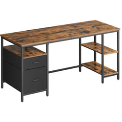 Vasagle - Bureau d'Ordinateur, Table avec Rangement, 3 Étagères, 2 Tiroirs, 60 x 160 x 76 cm, pour Bureau, Salon, Style Industriel, Marron Rustique