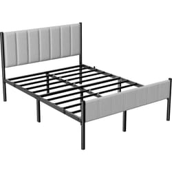 Vasagle - Cadre de Lit Double, 140 x 190 cm, avec Tête de Lit Rembourrée, en Acier, Supporte Jusqu'à 500 kg, Montage Facile, Gris Tourterelle
