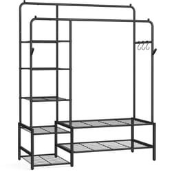 Portant à Vêtements, Armoire Penderie Ouverte, Porte-manteau avec 7 Étagères, Cadre en Métal, Tringles, pour Chambre, Salon, Entrée, Noir
