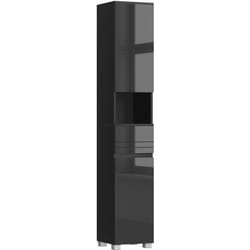 Vasagle - Armoire de Salle de Bain, Meuble de Rangement, Colonne, avec Tiroir, Étagères Réglables, Compartiments, 30 x 30 x 170 cm, Noir d'Encre