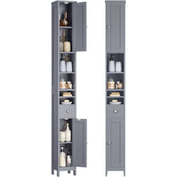 Armoire de Salle de Bain Haute, Meuble de Rangement Mince, avec Étagères Réglables, Tiroir, Compartiments Ouverts, pour les Petits Espaces, Moderne,