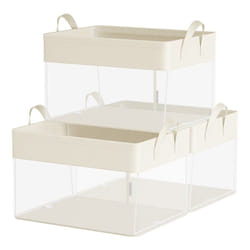 Boîtes de Rangement, Lot de 3, Panier de Rangement, Taille Moyenne, en Tissu, Pliable, Filet de Nylon Transparent, 40 x 30 x 25 cm, Poignées, pour