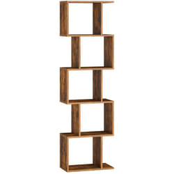 Bibliothèque, Étagère à 5 Niveaux, 24 x 40 x 159 cm, Meuble de rangement, Cloison Séparateur, pour Salon, Chambre, Bureau, Marron Rustique