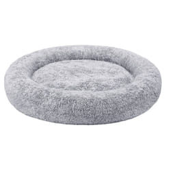 Panier pour Chien, Lit Ronde en Forme de Beignet, Canapé, Coussin Central Amovible et Lavable, Tissu Peluche Doux, Ø140 cm, Gris Ombré