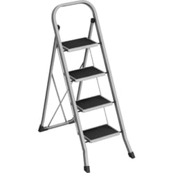 Escabeau, Marchepied 4 Marches Pliable, Charge 150 kg, Facile à Ranger, Verrou de Sécurité, Gris Tourterelle